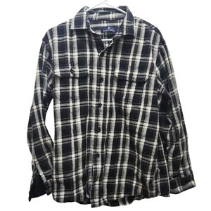 Rainforest Signature Brushed Flannel Shirt Men's M Black White Plaid Cabincore